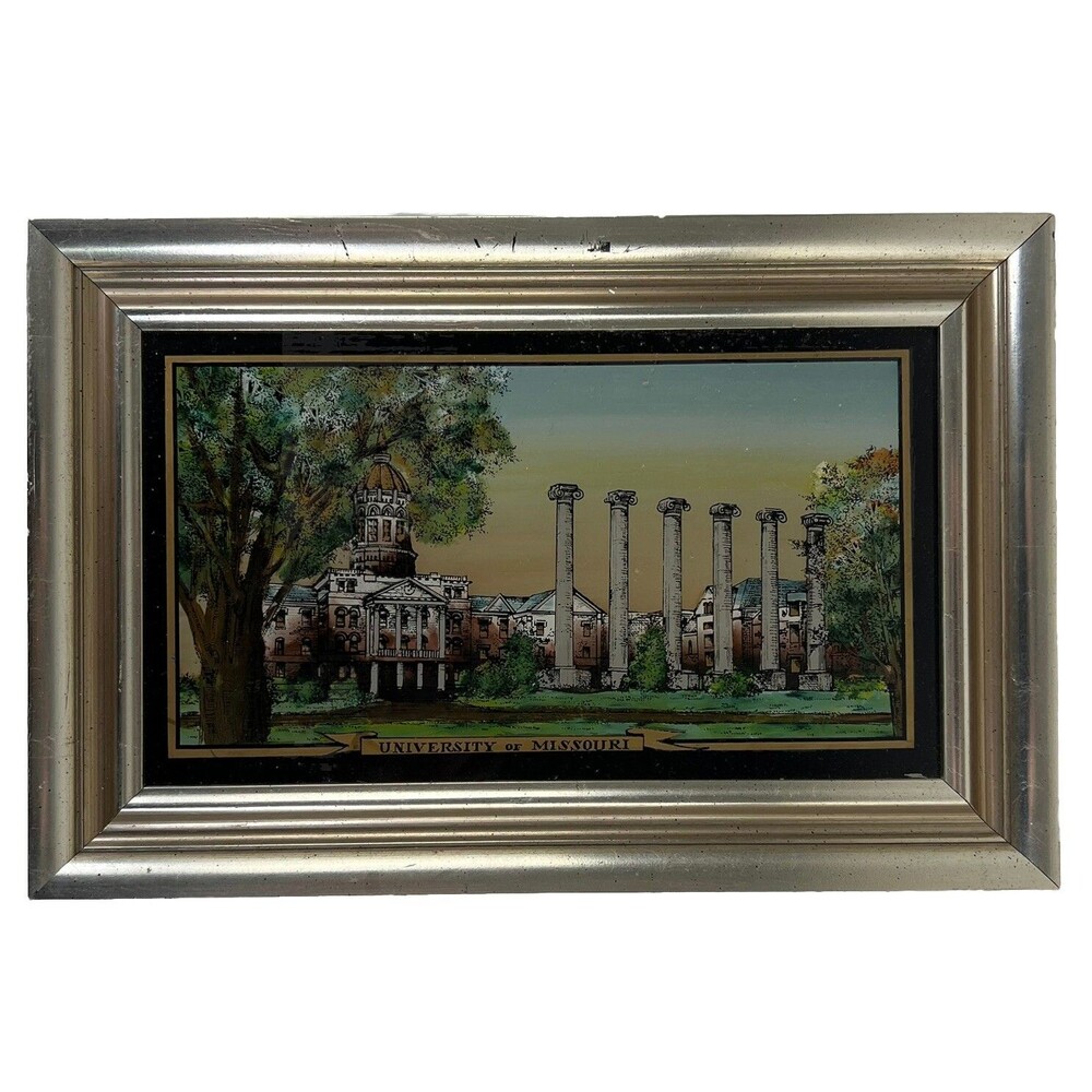 Vintage Reverse Painting on Glass University Of Missouri Mizzou Collegiate Gift